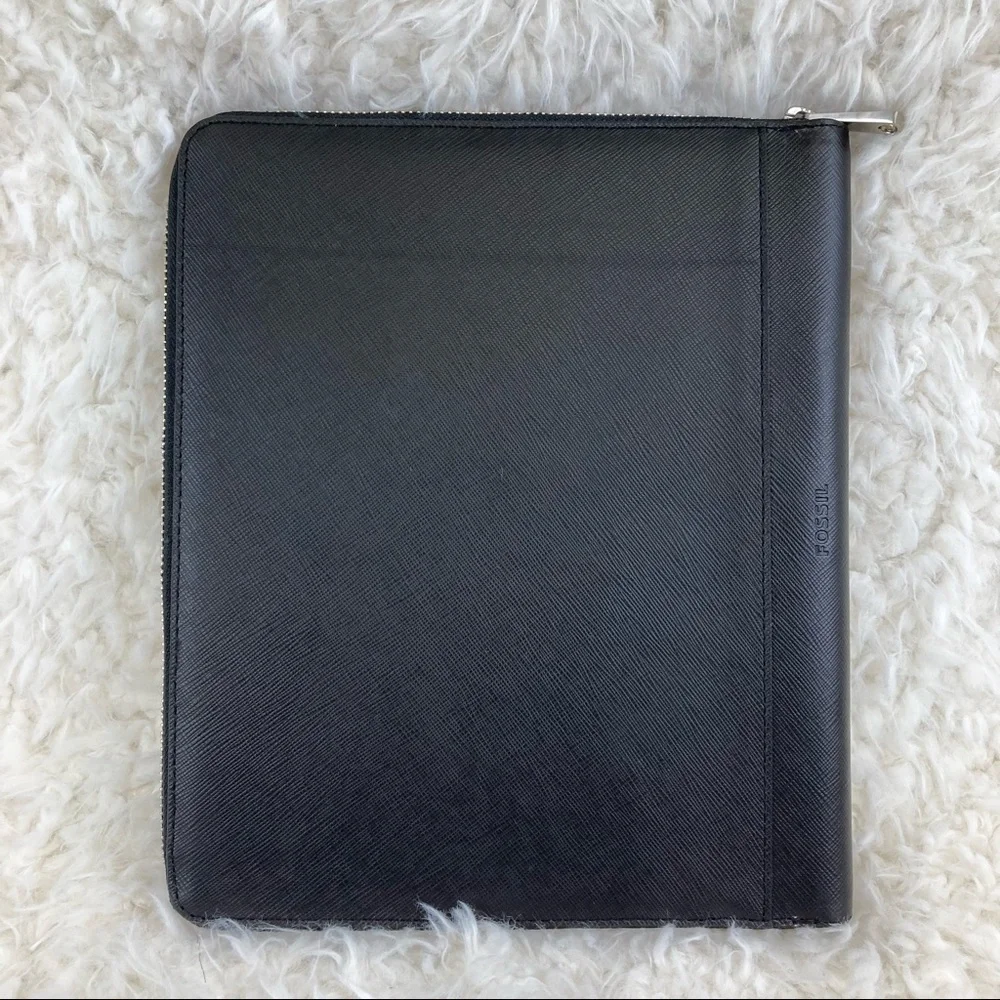 Fossil Leather Zip Tech Easel Tablet Organizer Case Black NWT